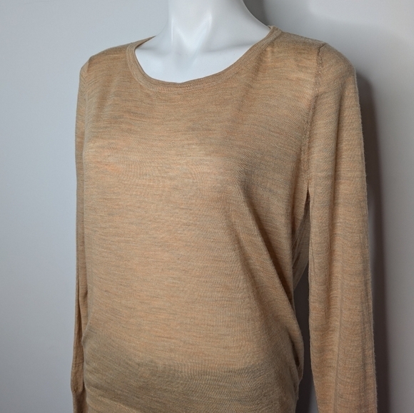 ✨3/$15 Club Beymen tan extrafine merino wool sheer lightweight sweater M - Picture 2 of 10